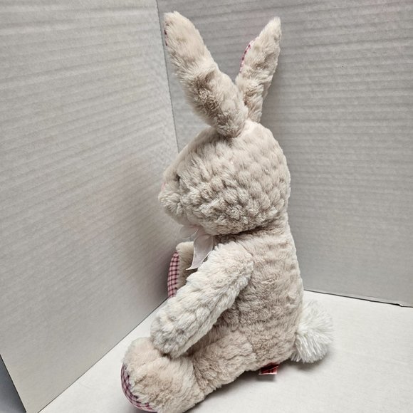 Gitzy Plush Gingham Stuffed Animal Cream Bunny Rabbit with Bow Toy Decor - Picture 4 of 14